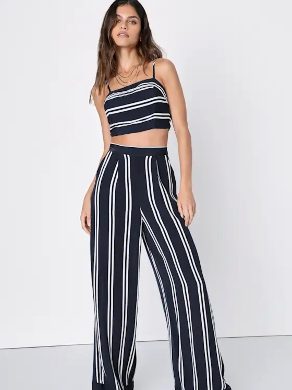 Lulus NWT Coastal Living Navy Blue and White Striped Two-Piece Jumpsuit